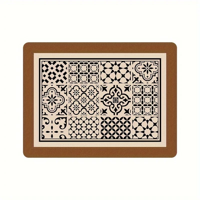 Anti Slip Dish Drying Mat-Ethnic pattern Rugs Apricot   