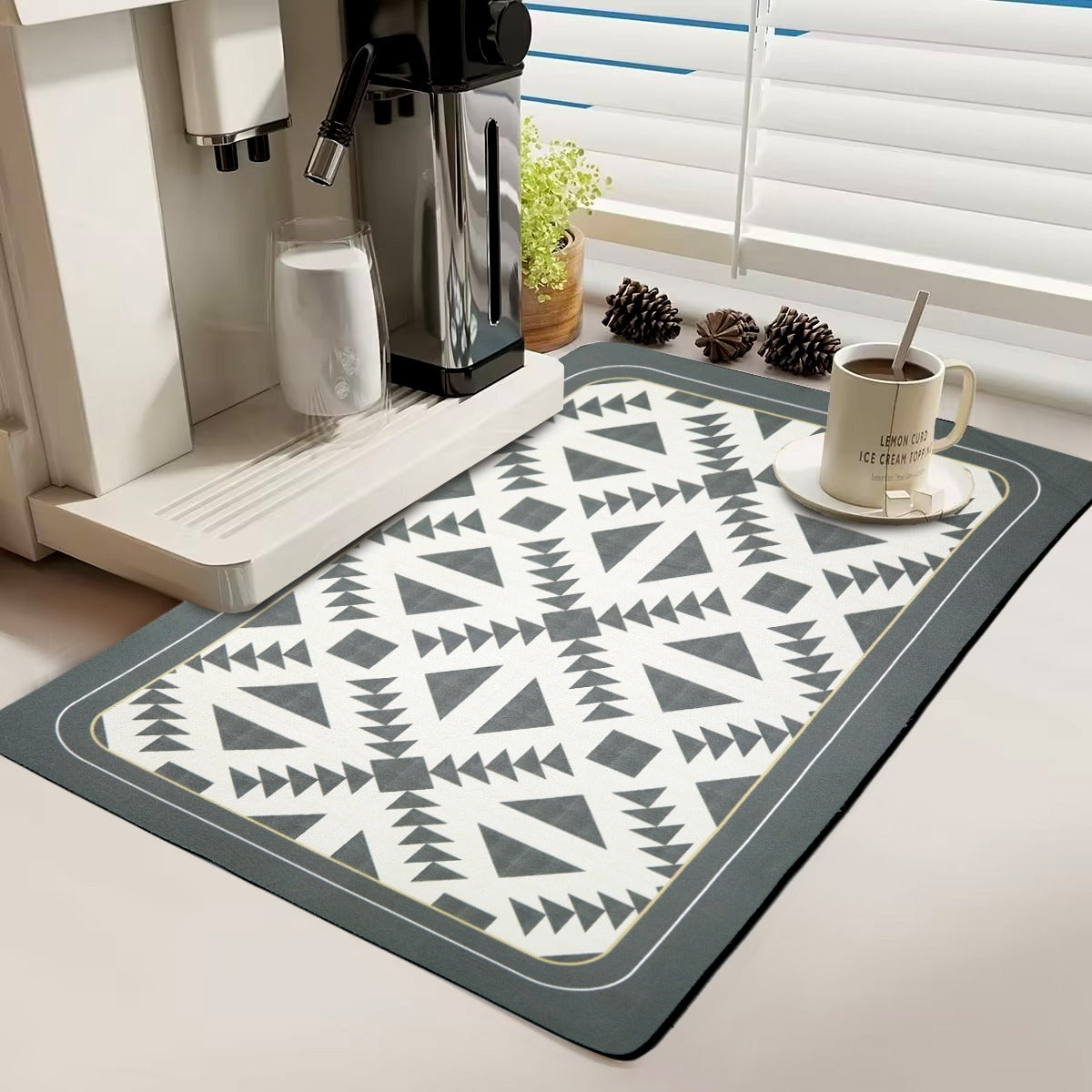 Anti Slip Dish Drying Mat-Grey Geometric(5950) Rugs Apricot   