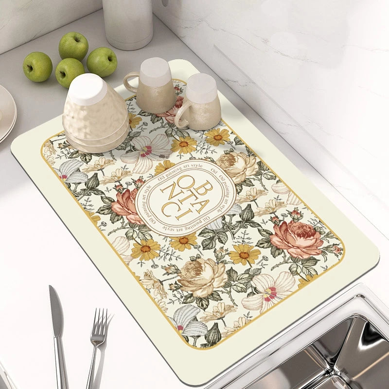 Anti Slip Dish Drying Mat5757-Botanical Rugs Apricot   