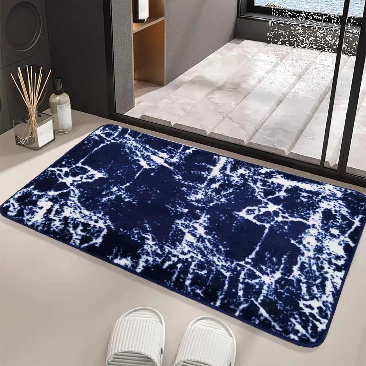 Anti-Slip Door Mat(319)-5406Blue Marble Door Mats Apricot   