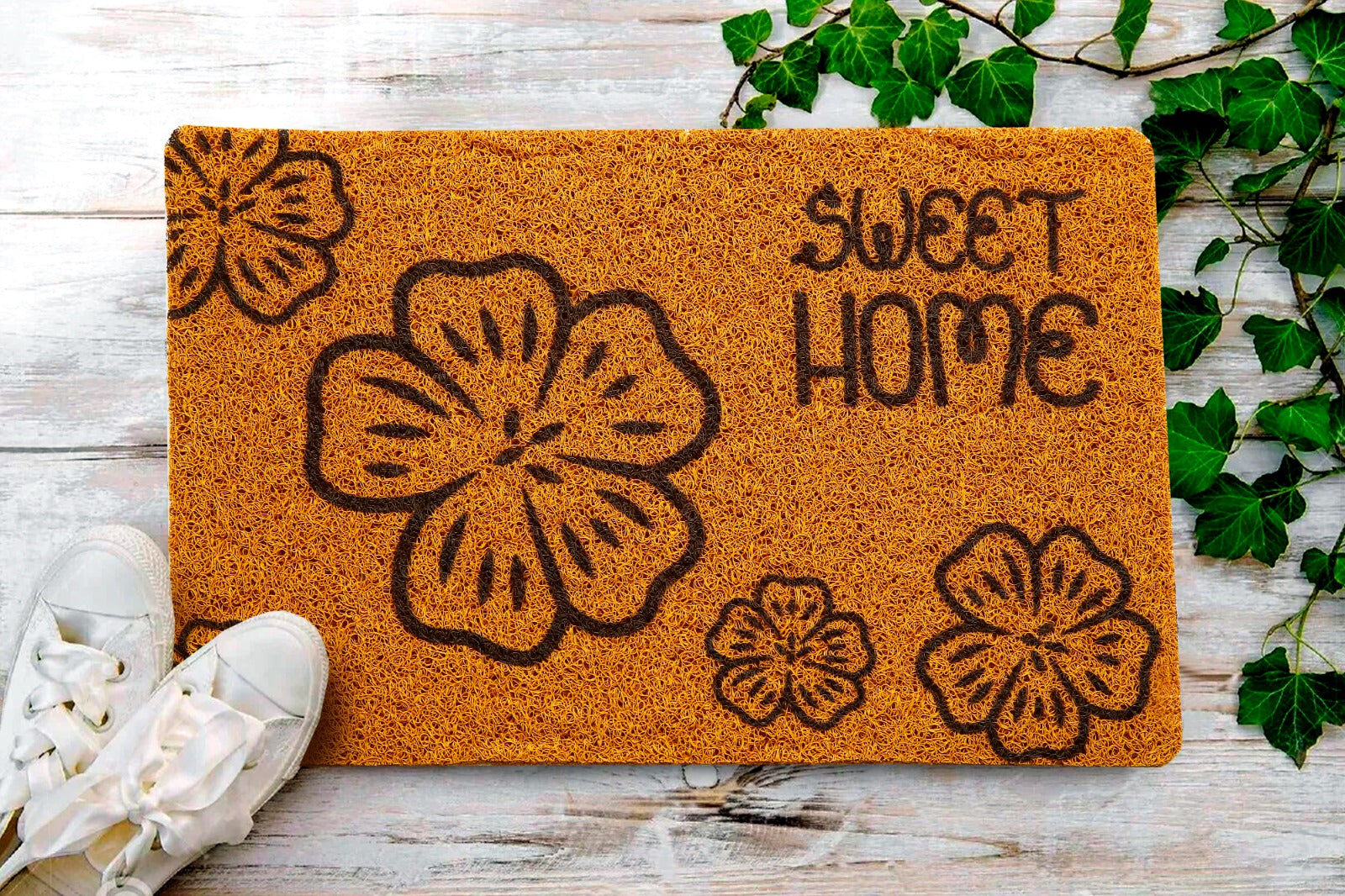 Anti-Slip Door Mat-(SA2553-3)Sweet Flower Door Mats Apricot   