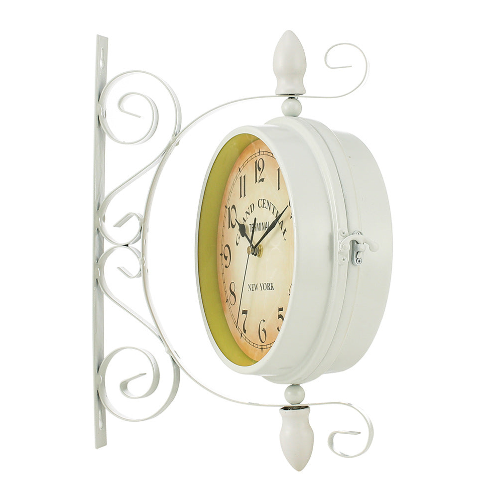 Antique Style Double Sided Wall Clock-White Clock Apricot   