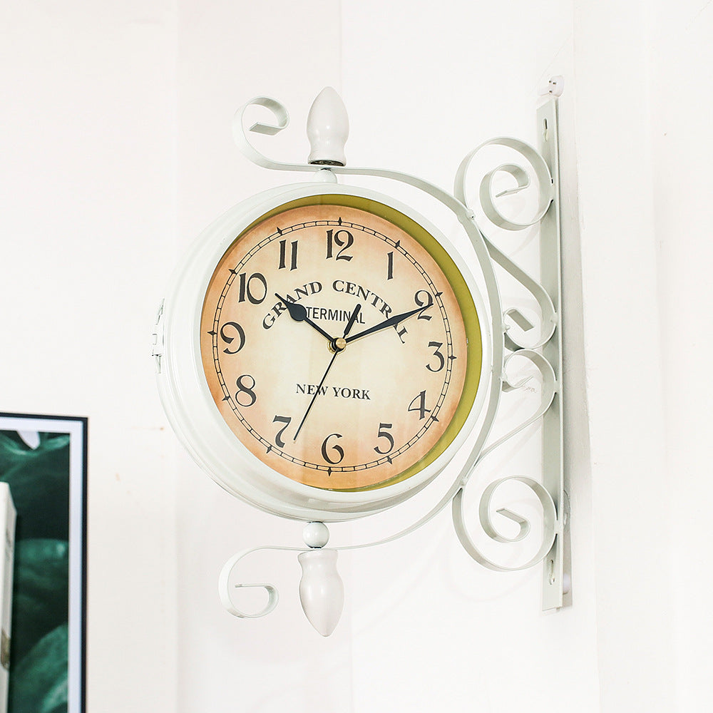 Antique Style Double Sided Wall Clock-White Clock Apricot   