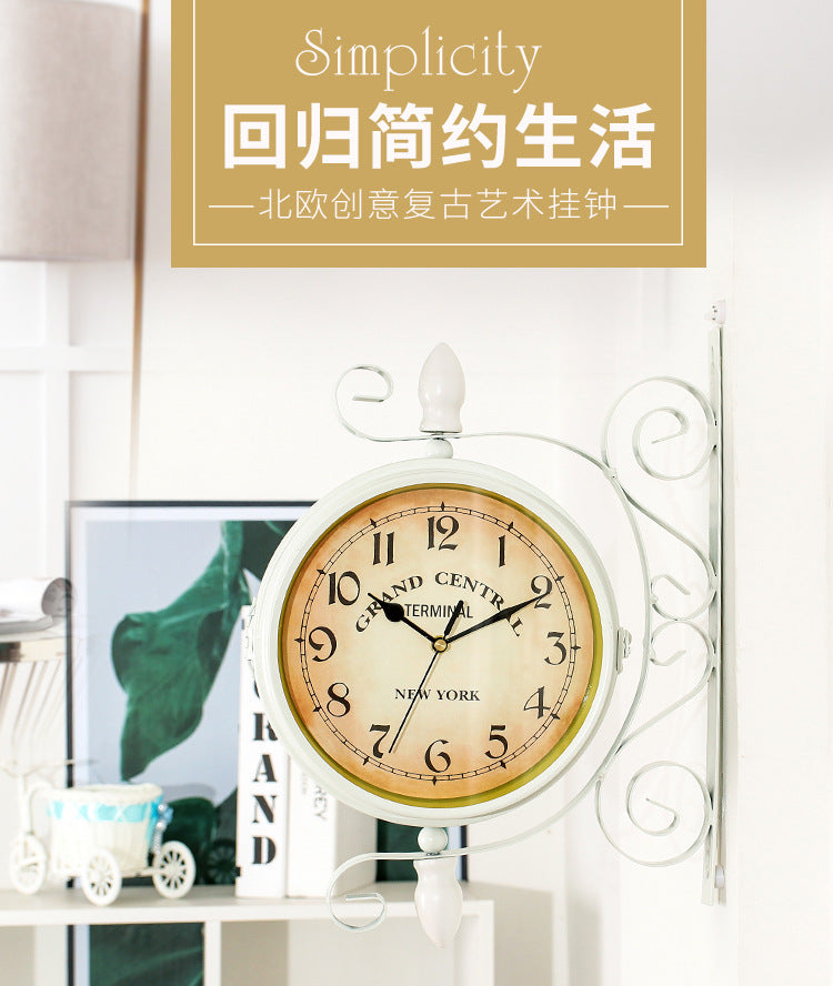 Antique Style Double Sided Wall Clock-White Clock Apricot   