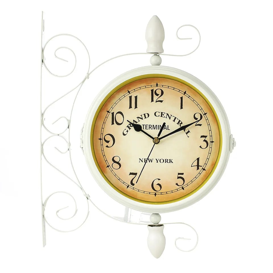 Antique Style Double Sided Wall Clock-White Clock Apricot   