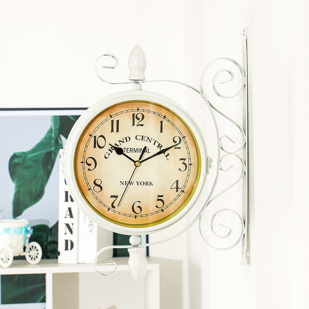 Antique Style Double Sided Wall Clock-White Clock Apricot   