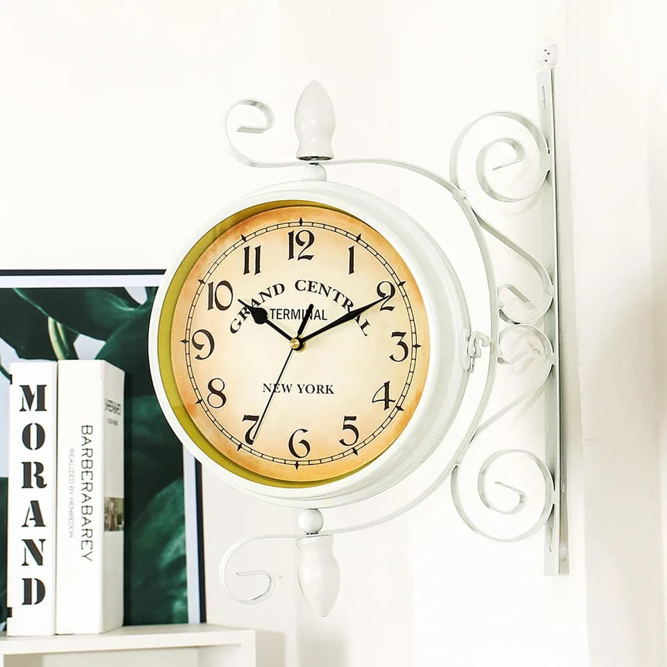 Antique Style Double Sided Wall Clock-White Clock Apricot   