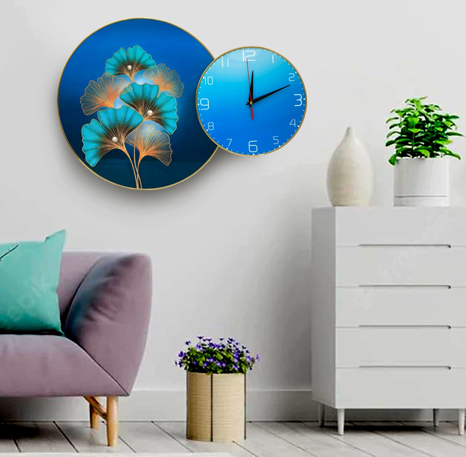 Aqua Ginkgo Frame with Clock Clock Apricot   