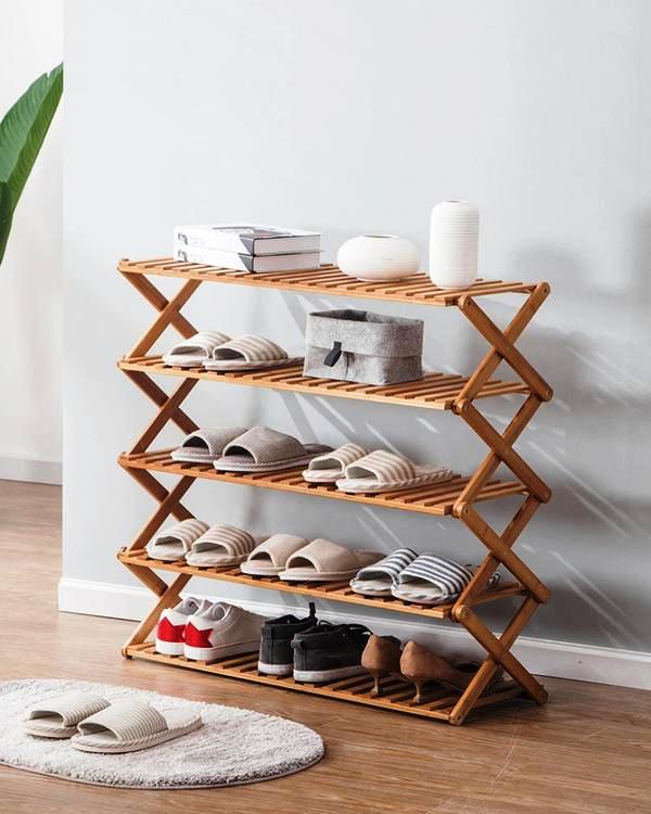 Bamboo Display Rack Foldable-(2411) shoe rack Apricot Shoe Rack  