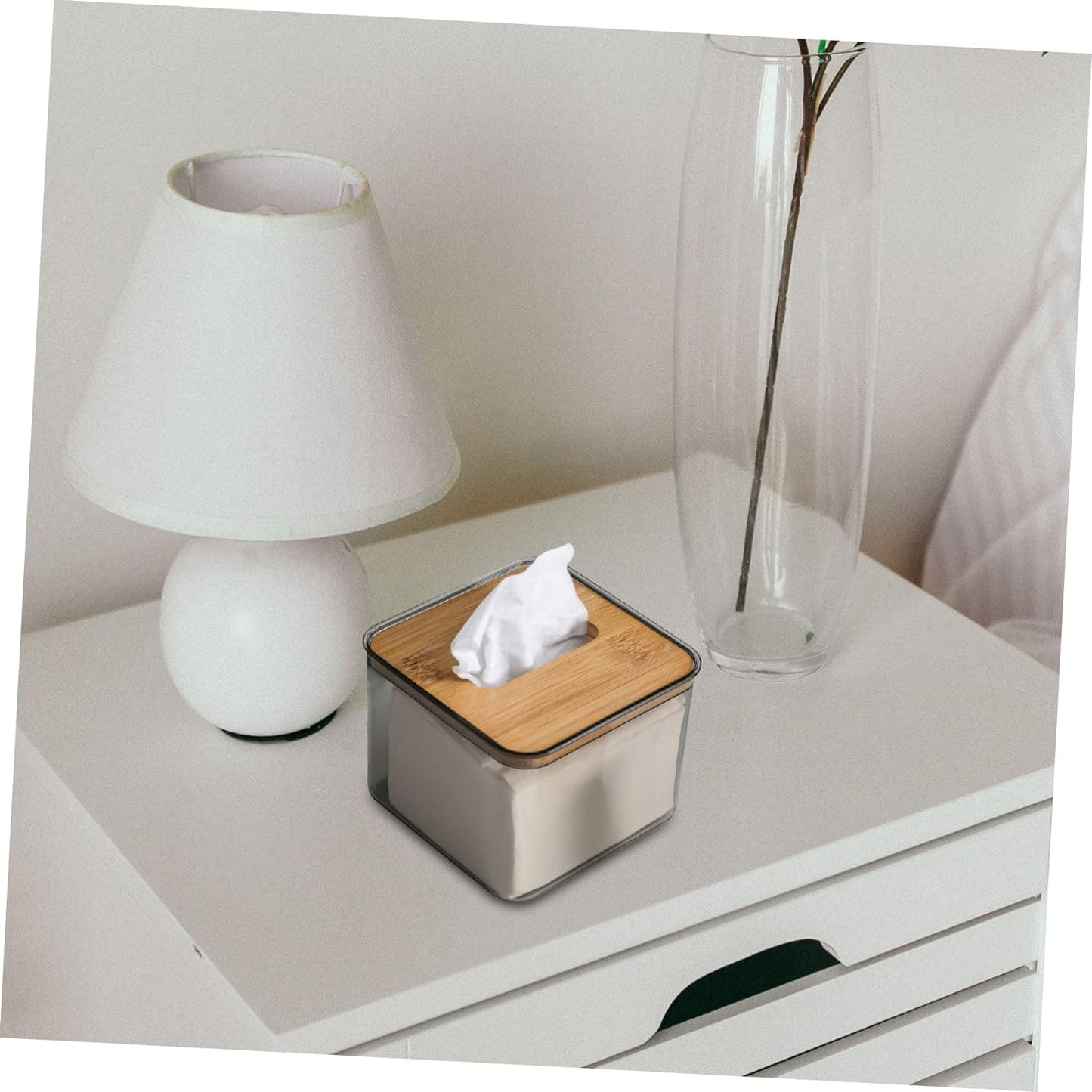 Bamboo Lid TIssue Paper Holder-(5309)Transparent Tissue Box Apricot   