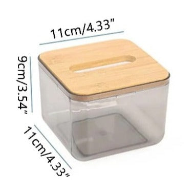 Bamboo Lid TIssue Paper Holder-(5309)Transparent Tissue Box Apricot   