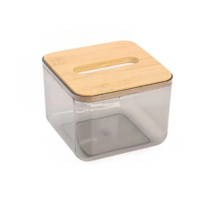 Bamboo Lid TIssue Paper Holder-(5309)Transparent Tissue Box Apricot   