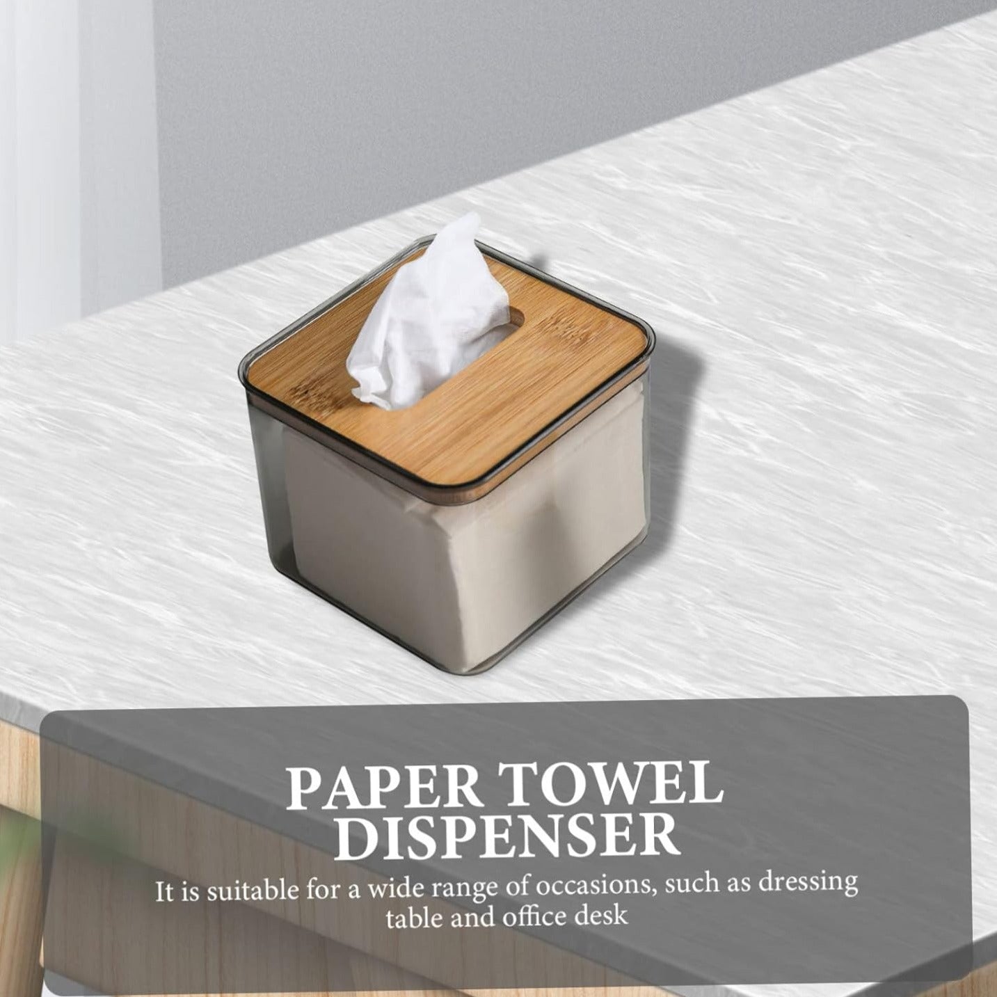 Bamboo Lid TIssue Paper Holder-(5309)Transparent Tissue Box Apricot   