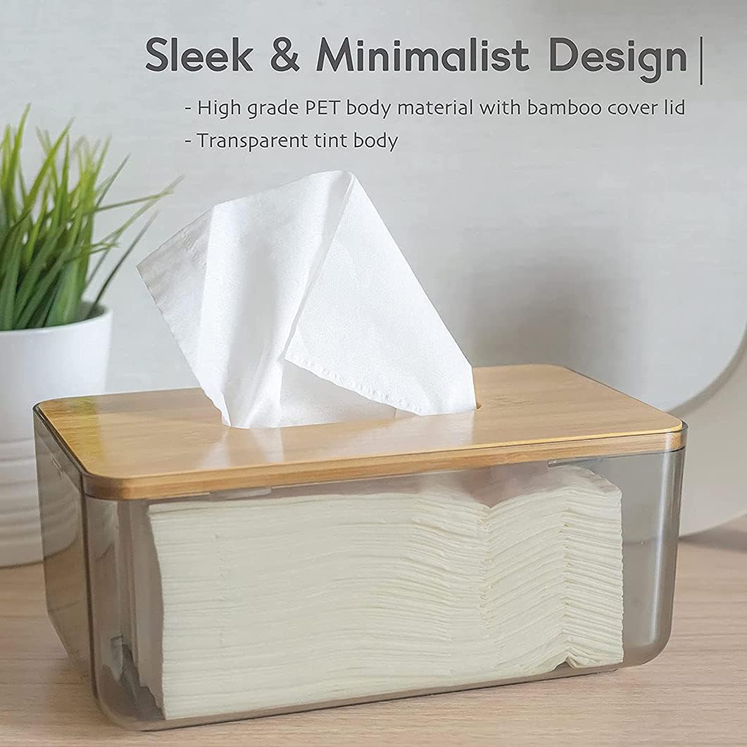 Bamboo Lid Tissue Paper Box-(5303)Large Transparent Tissue Box Apricot   