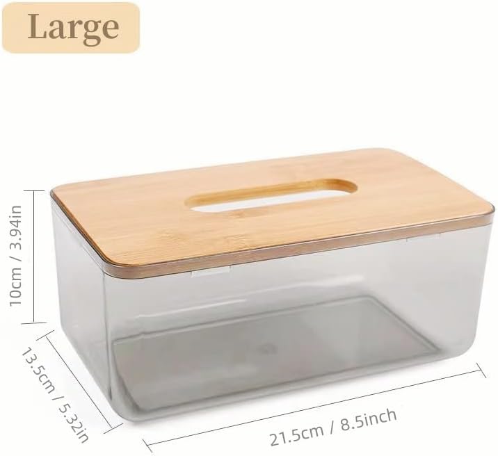 Bamboo Lid Tissue Paper Box-(5303)Large Transparent Tissue Box Apricot   