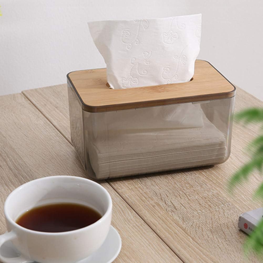 Bamboo Lid Tissue Paper Box-(5303)Large Transparent Tissue Box Apricot   