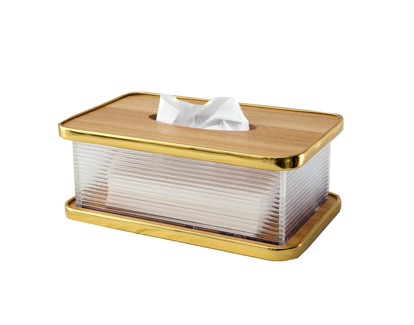 Bamboo Lid Tissue Paper Box Double Walled 5439-SA2403-12 Tissue Box Apricot   