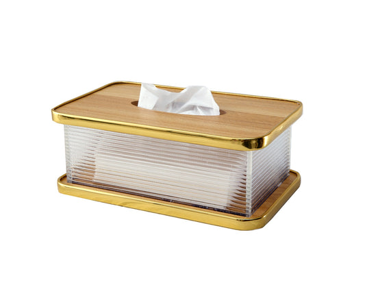 Bamboo Lid Tissue Paper Box Double Walled 5439-SA2403-12 Tissue Box Apricot   