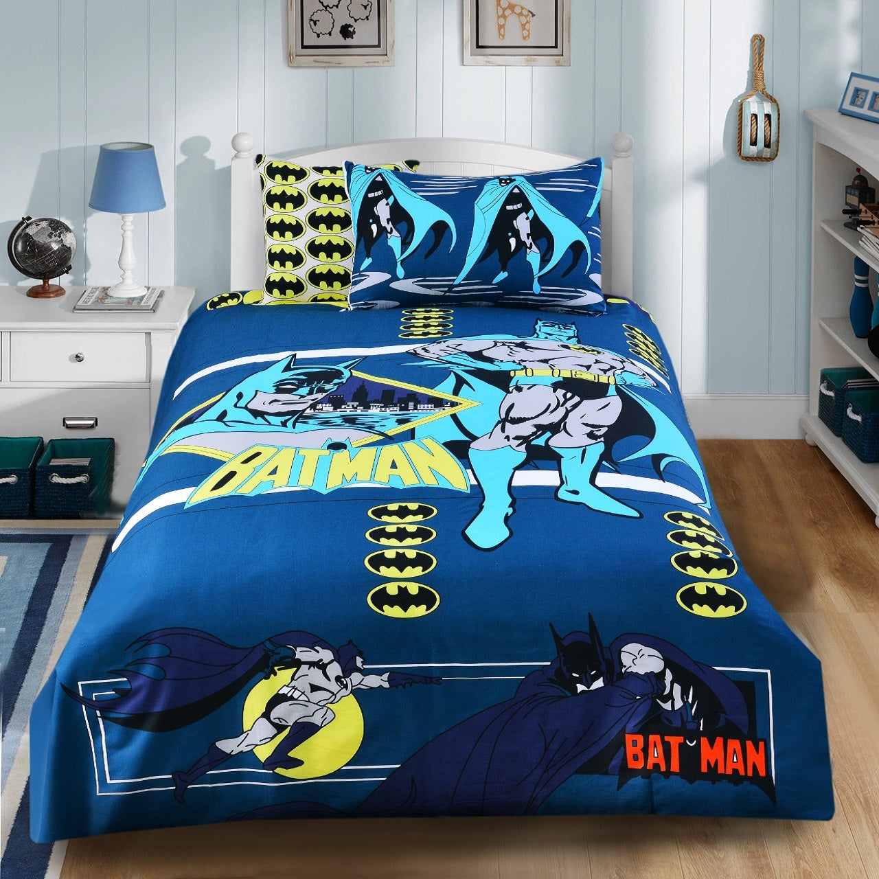 2Pcs Digital Printed Single Bed Sheet- Batman single bed sheet Apricot