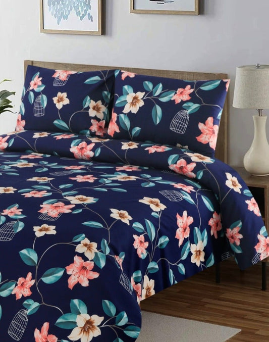 Bed Sheet Single -12710 Rosette Flower single bed sheet Apricot   