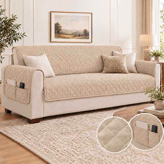 Quilted Sofa Cover- Khaki (Beige) Sofa Cover Apricot