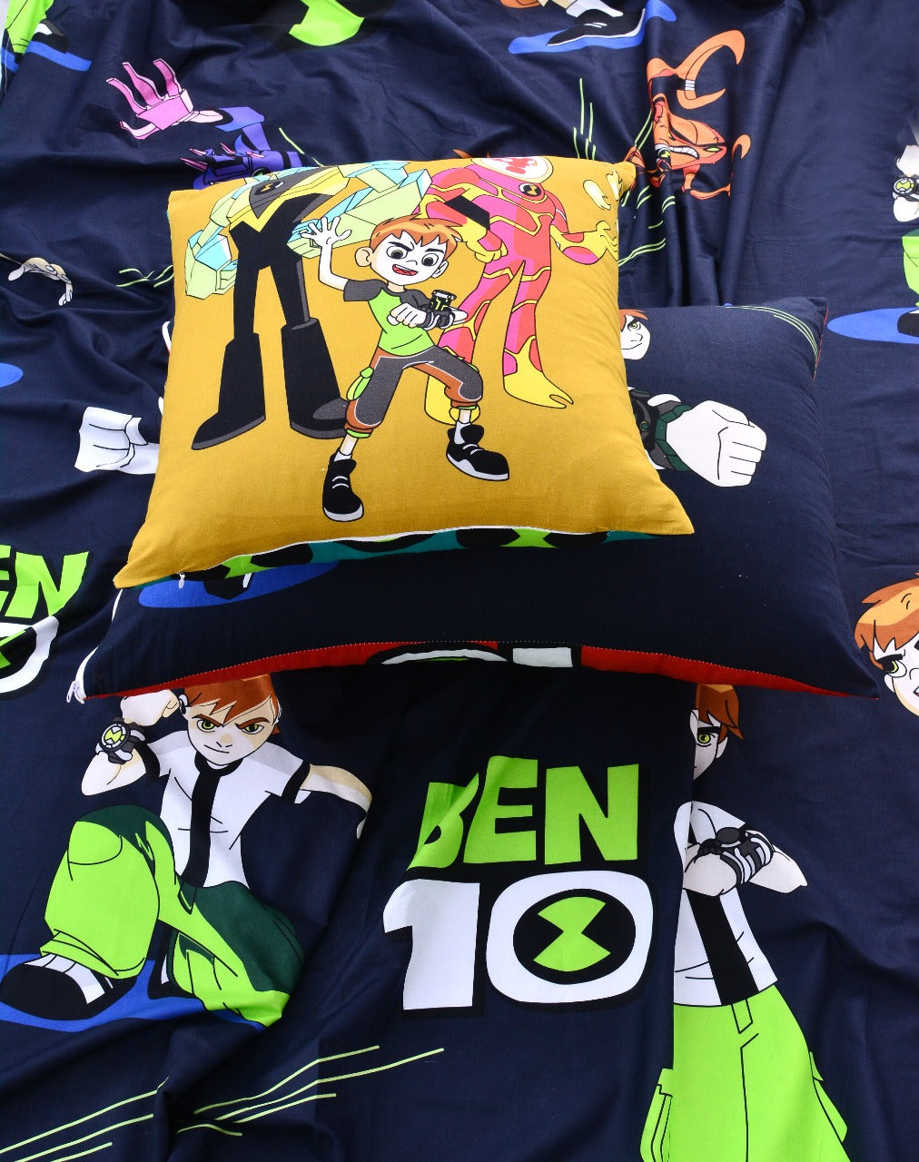 2Pcs Digital Printed Single Bed Sheet- Ben10 single bed sheet Apricot