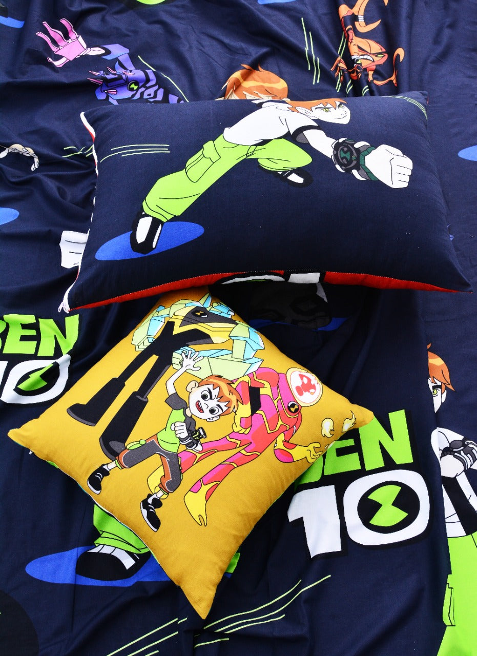 2Pcs Digital Printed Single Bed Sheet- Ben10 single bed sheet Apricot