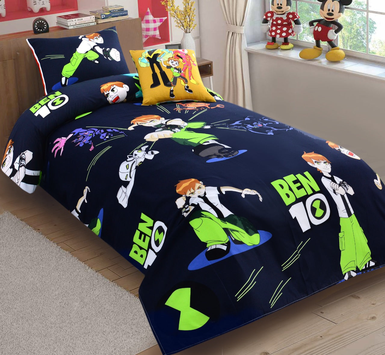 2Pcs Digital Printed Single Bed Sheet- Ben10 single bed sheet Apricot