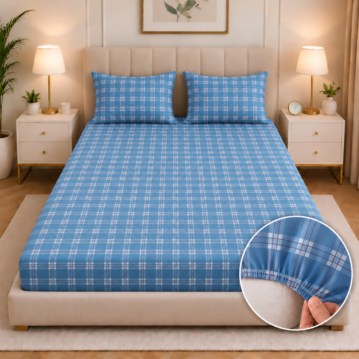Fitted Bed Sheet-Waterfall Geometric Fitted Sheets Apricot