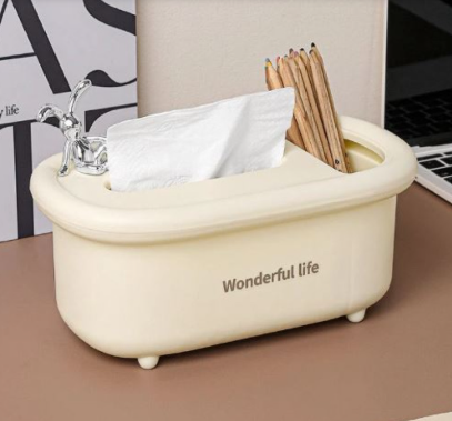 2 in1 Creative Multipurpose Bunny Tissue Box with Cosmetics Holder-SA2408-299(Cream) Tissue Box Apricot