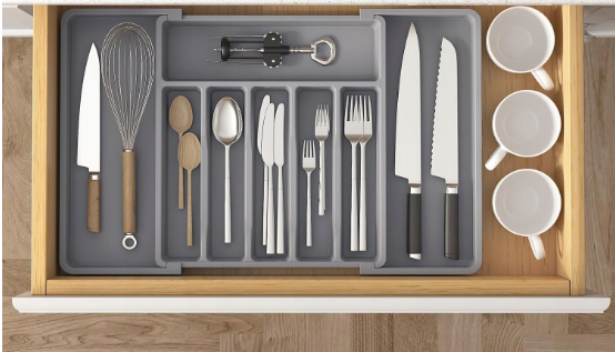 8 Compartments Extended Cutlery Utensil Adjustable Tray (SA2510-071) Apricot