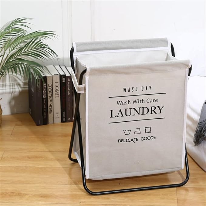 Cart Collapsible Laundry Basket(5399)-L/Grey  Apricot   