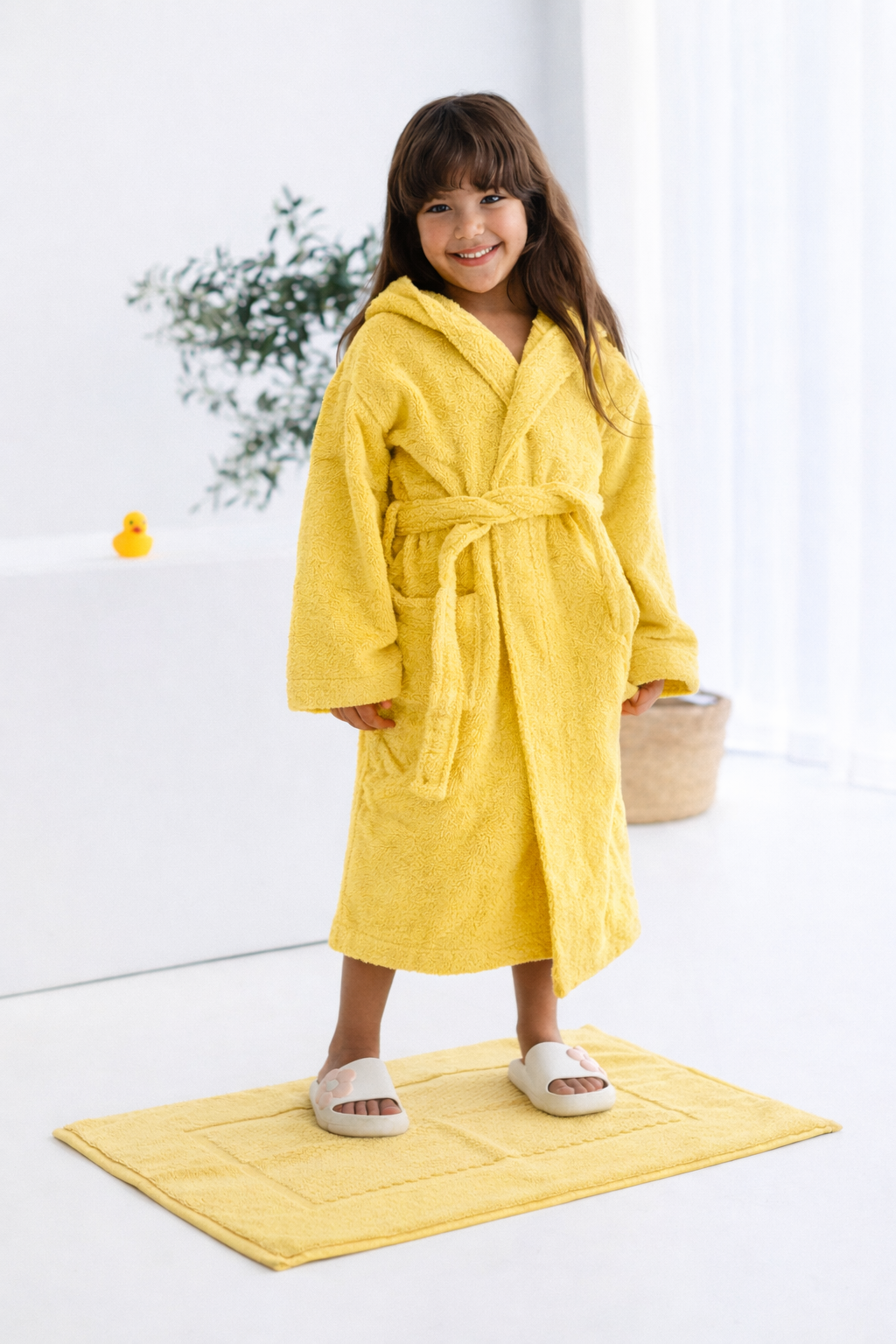Cotton Kid's Bathrobe- Yellow(2-4 Years) Bath Towels & Washcloths Apricot