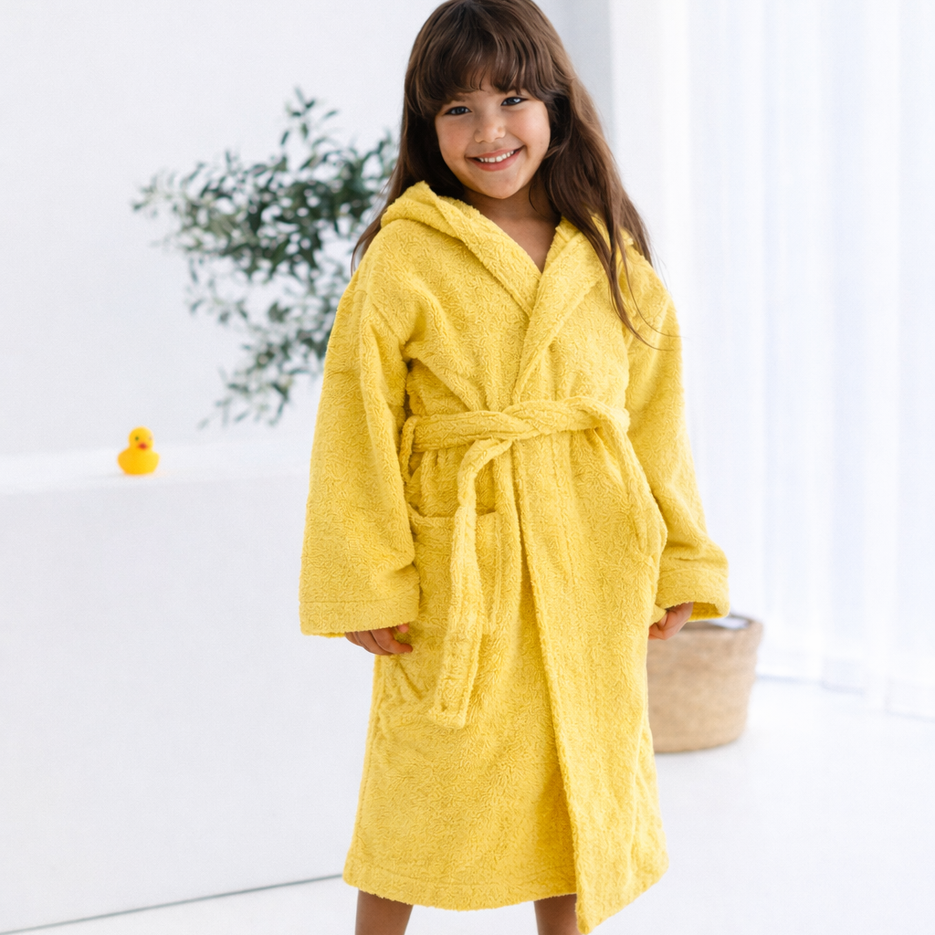 Cotton Kid's Bathrobe- Yellow(2-4 Years) Bath Towels & Washcloths Apricot