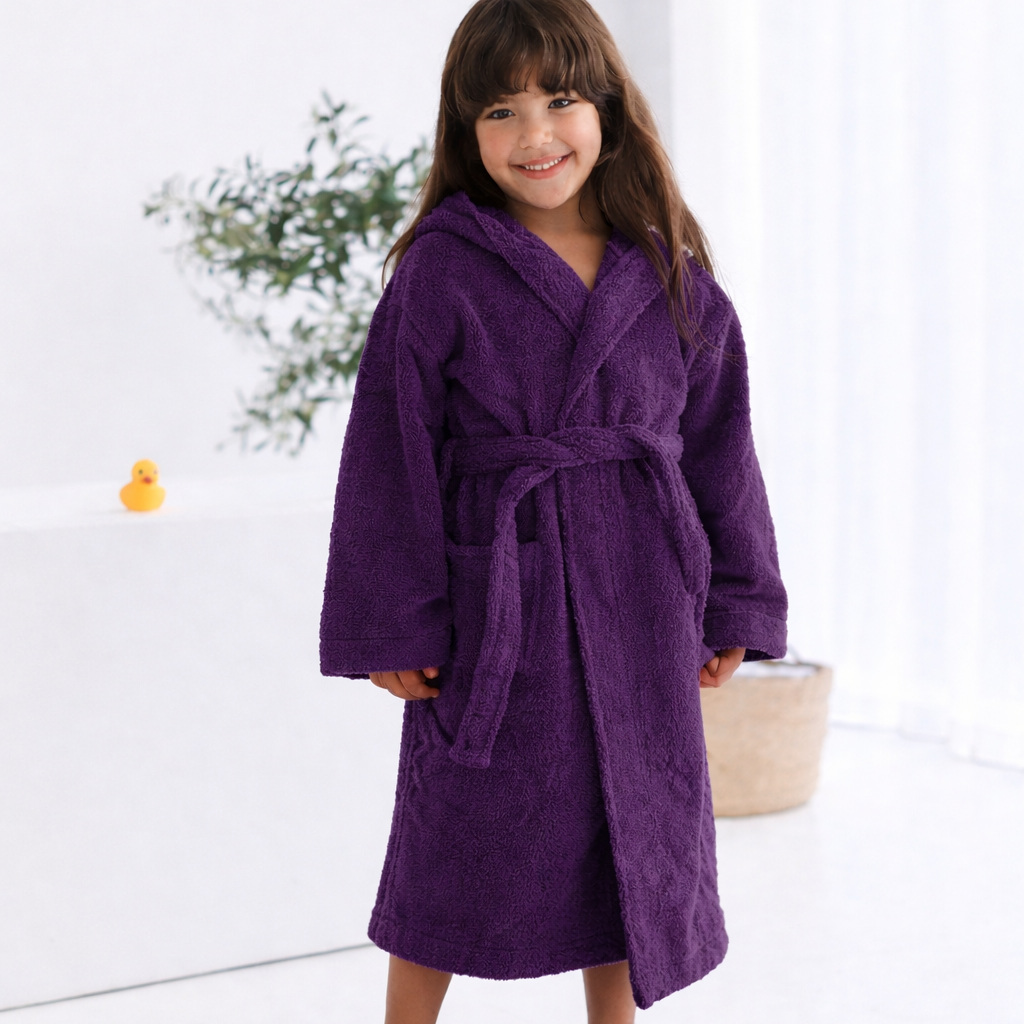 Cotton Kid's Bathrobe- Purple(2-4 Years) Bath Towels & Washcloths Apricot