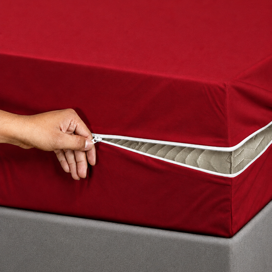 Zipper Mattress Cover- Maroon Protectors Apricot