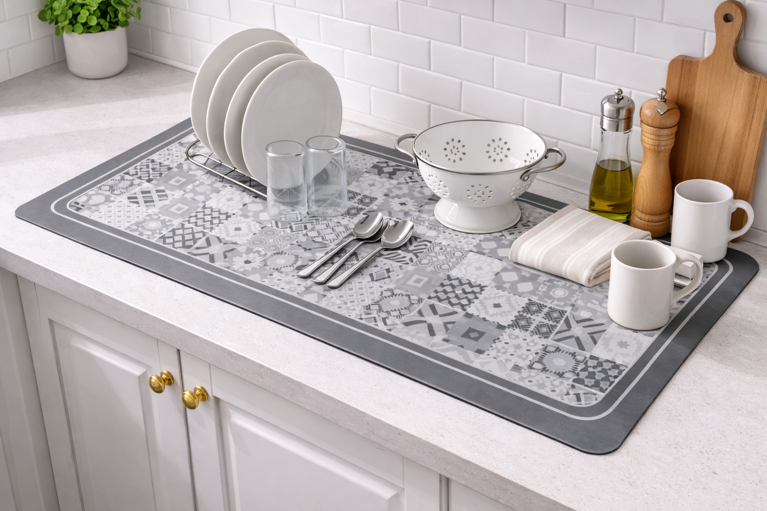 AntiSkid Dish Drying Heat & Water Protector Mat-SA-2553-Grey Shapes Rugs Apricot