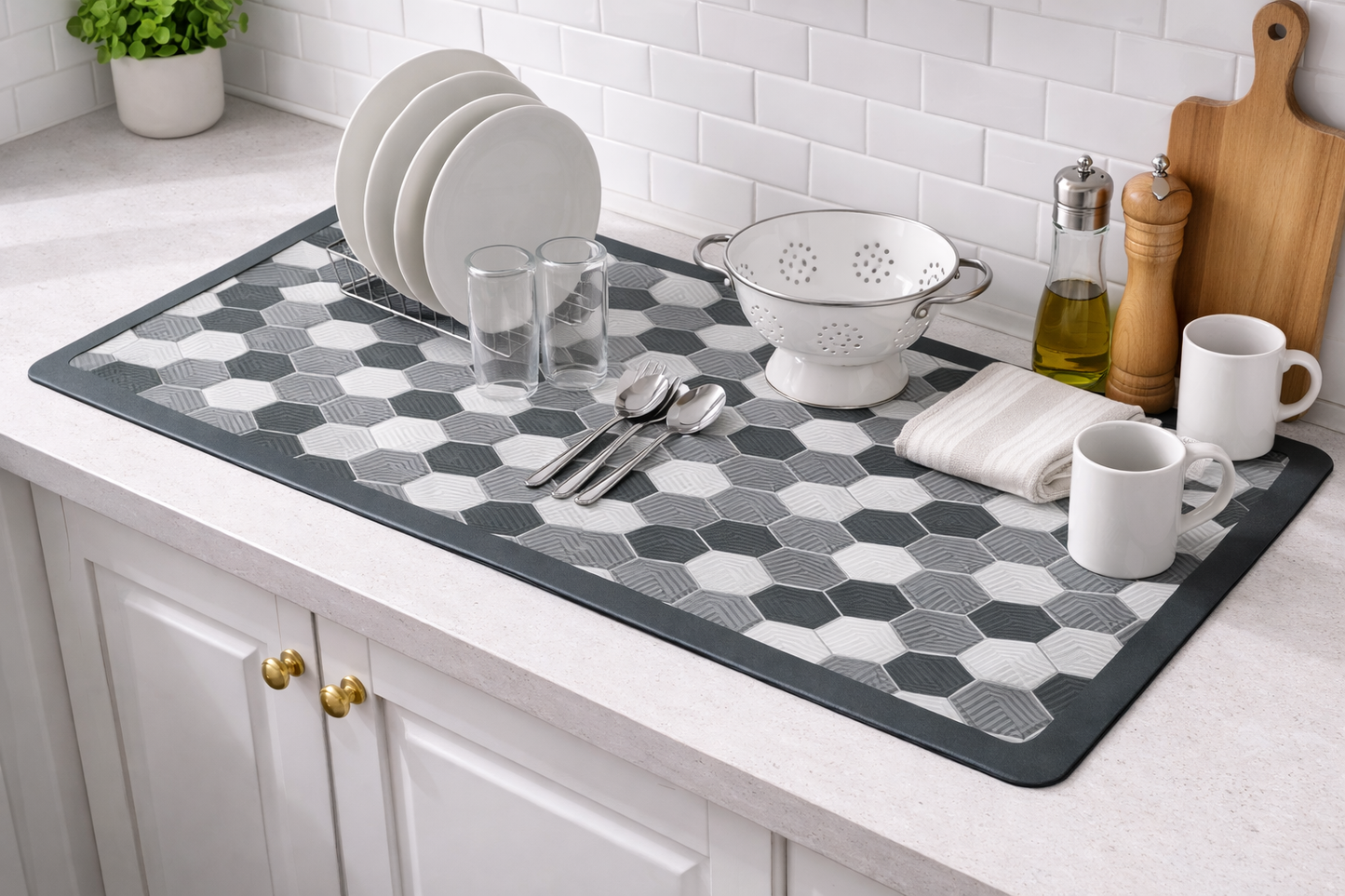 AntiSkid Dish Drying Heat & Water Protector Mat-SA-2553-Hexagon Rugs Apricot