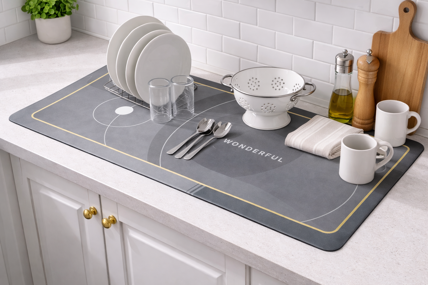 AntiSkid Dish Drying Heat & Water Protector Mat-SA-2553-Wonderful Rugs Apricot