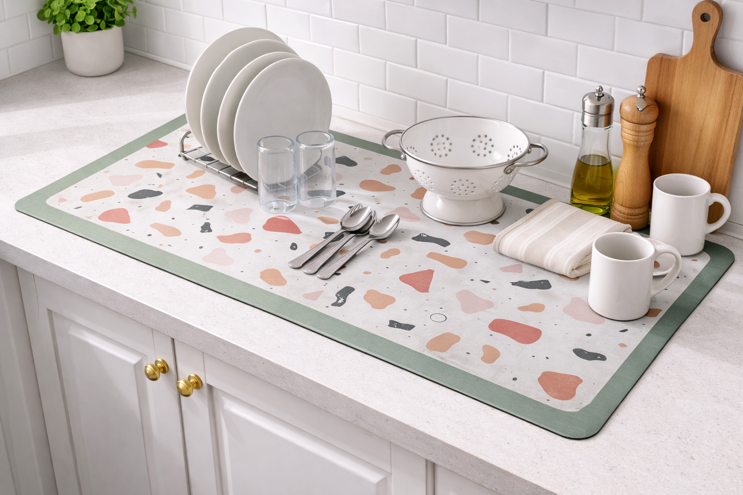 AntiSkid Dish Drying Heat & Water Protector Mat-SA-2553-Art Rugs Apricot