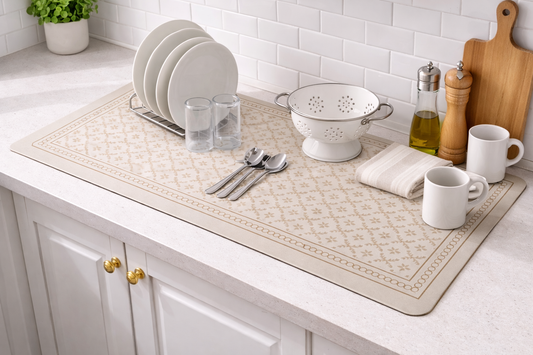 AntiSkid Dish Drying Heat & Water Protector Mat-SA-2553-Beige Flower Rugs Apricot