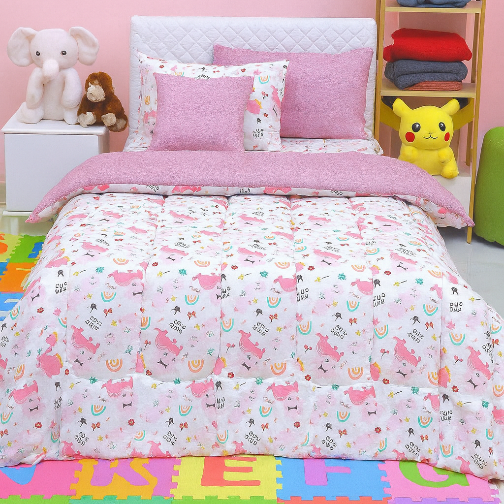 5 PCs Single Kids Comforter Set-Rainbow Comforters Apricot