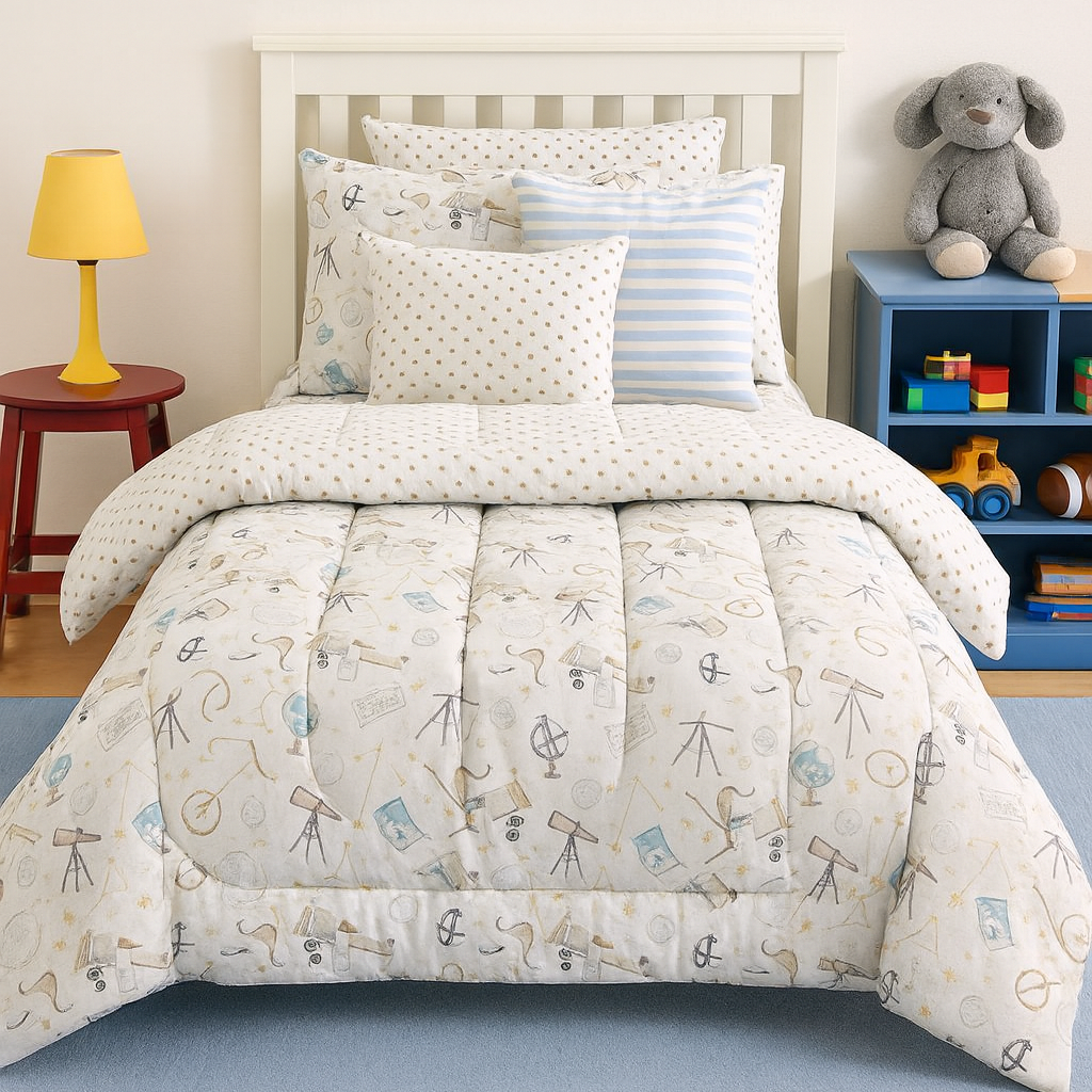 5 PCs Single Kids Razai Set-Universe Comforters Apricot