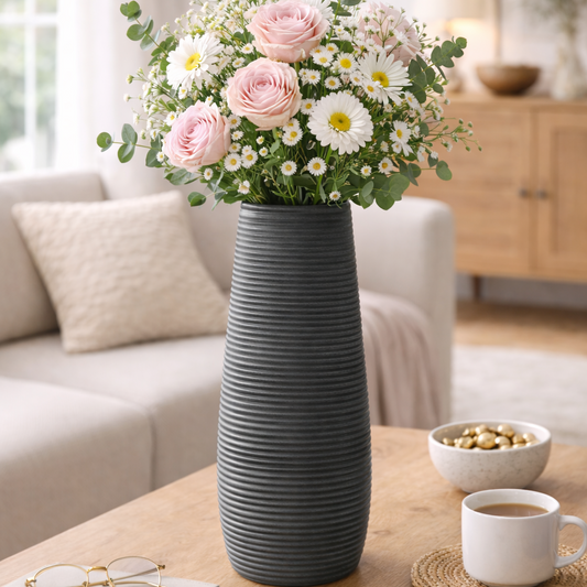 2PCs Nordic Style Vase Container (SA2510-097)Charcoal Grey Candle Stand Apricot