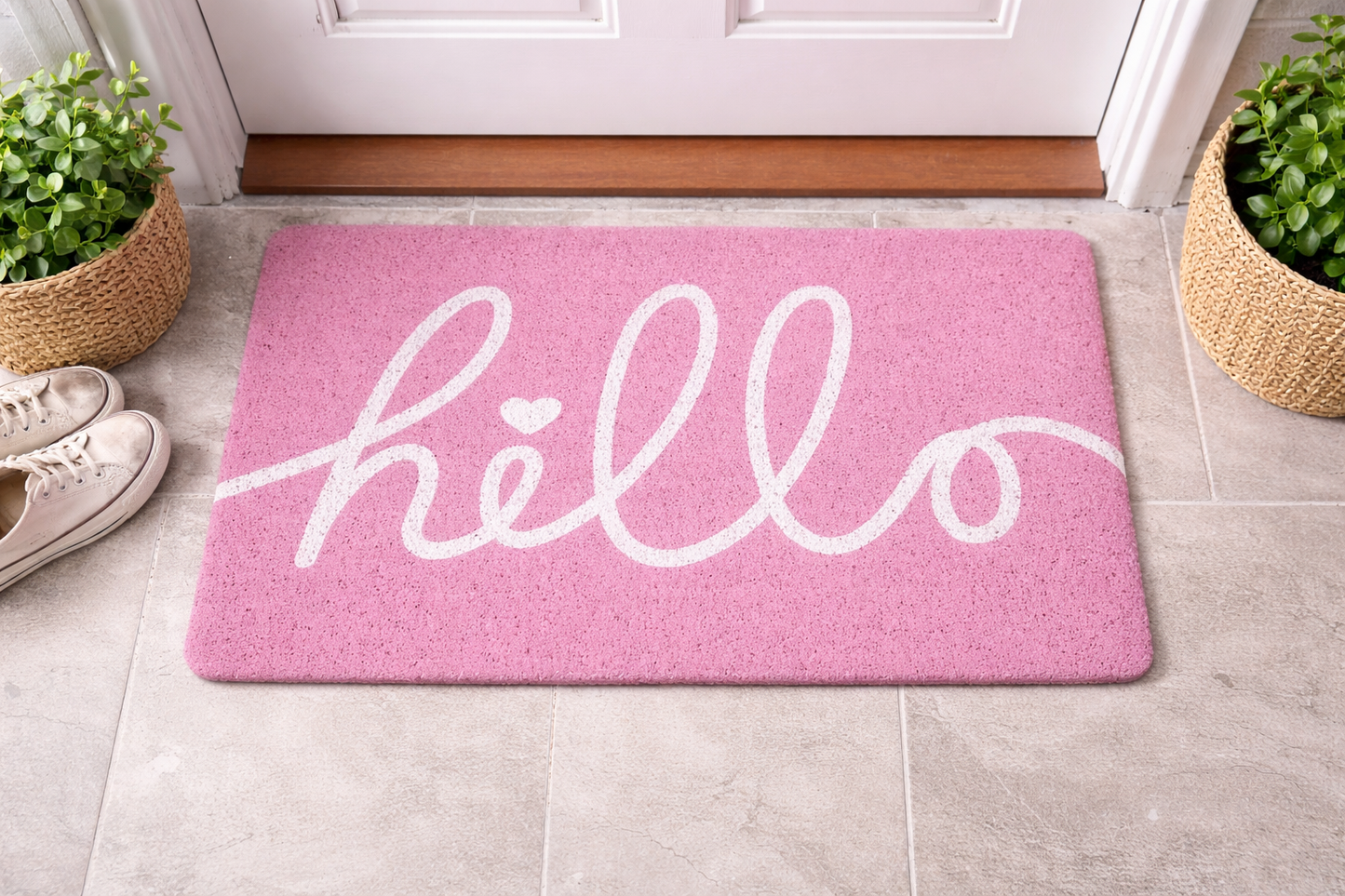 Anti-Slip Door Mat-5325(HELLO)Pink Door Mats Apricot