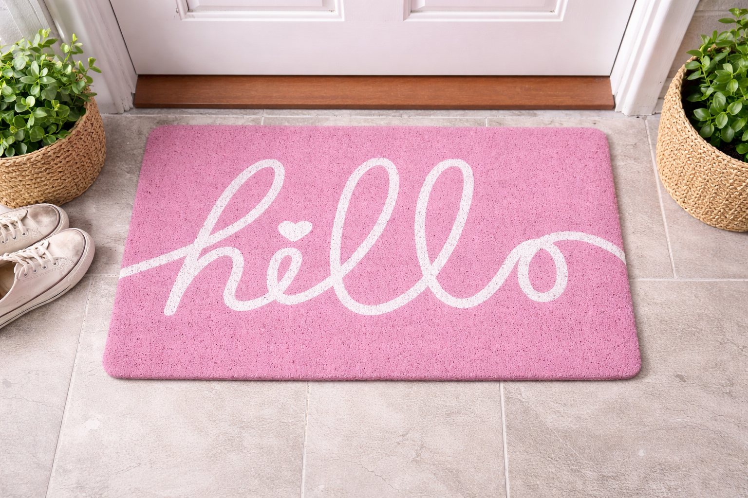 Anti-Slip Door Mat-5325(HELLO)Pink Door Mats Apricot