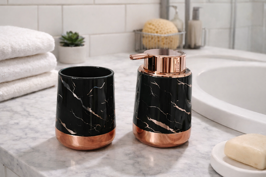 2 PCs PVC Bath Accessories Set-Black Bathroom Accessory Sets Apricot