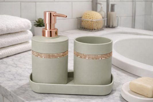 3 PCs PVC Bath Accessories Set-Beige Bathroom Accessory Sets Apricot