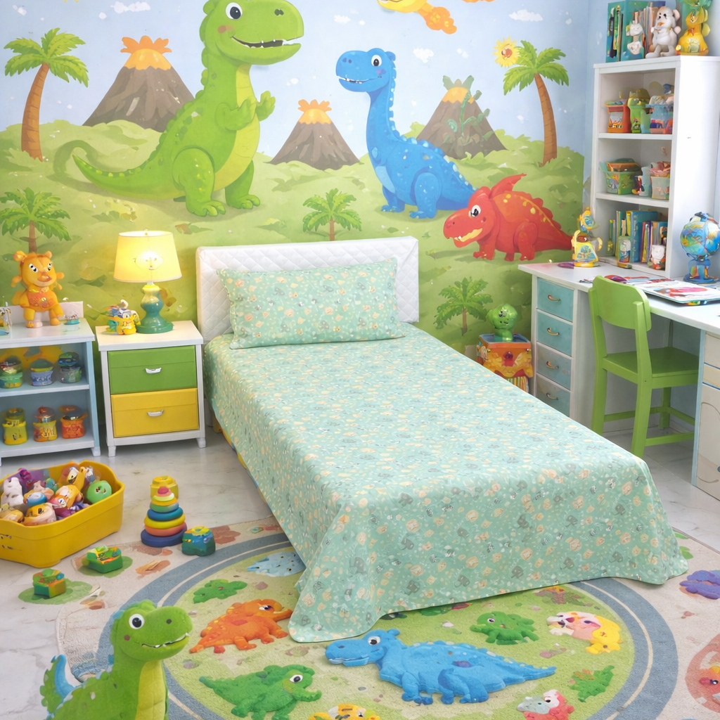 2Pcs Single Bed Sheet-Mini Elephant single bed sheet Apricot