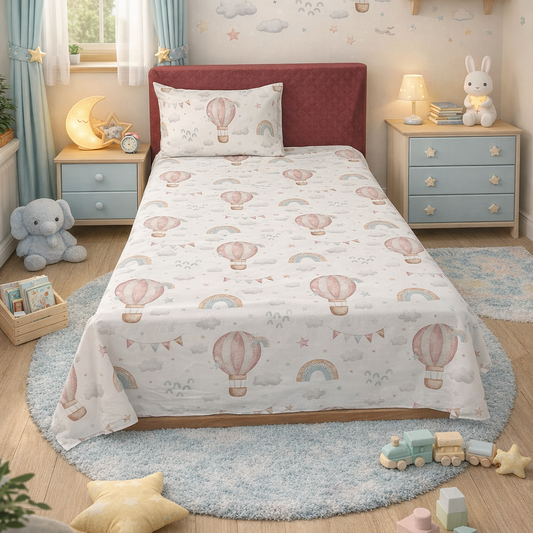 2Pcs Single Bed Sheet-Fireballoon single bed sheet Apricot